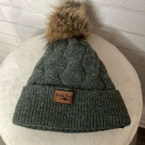 Britt’s Knits Accessories - Britt’s Knits Green Diamond Knit Pom Beanie
